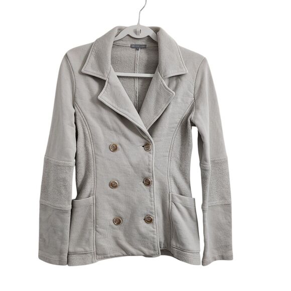 James Perse Jacket Womens 2 Medium Gray Double Breasted Knit Blazer Pockets Coat - Picture 1 of 11